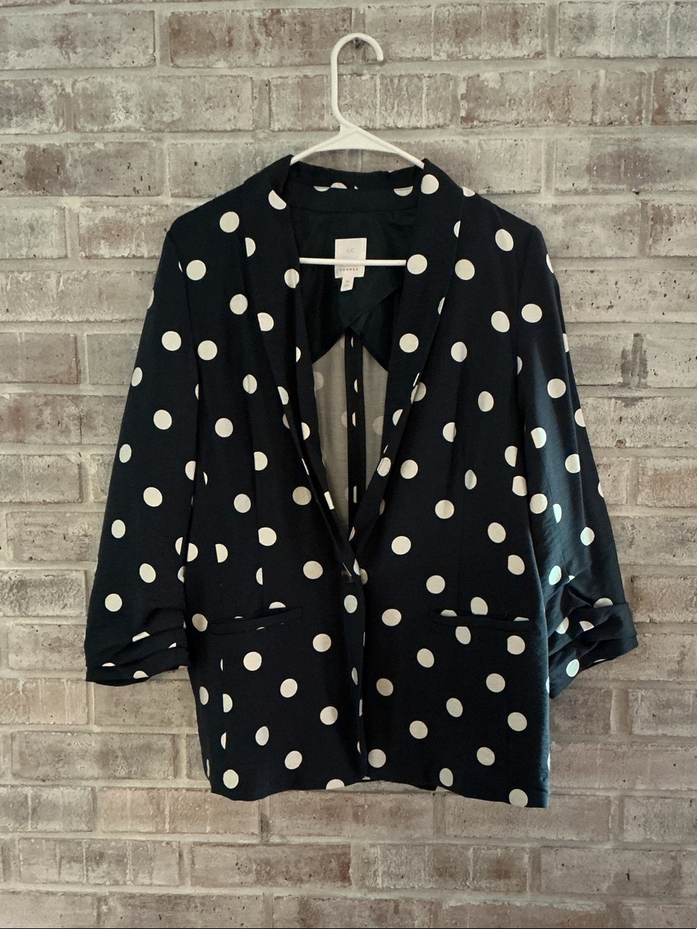 LC Lauren Conrad Navy & White Polka Dot Open-Front Blazer